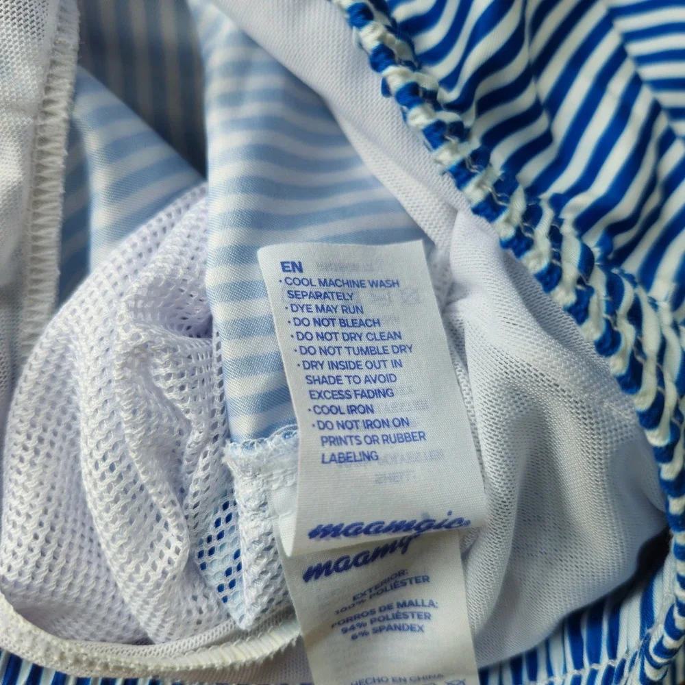 Maamgic Striped Swim Trunks Blue White Mesh Lined Board Shorts XL‎ Preppy Summer